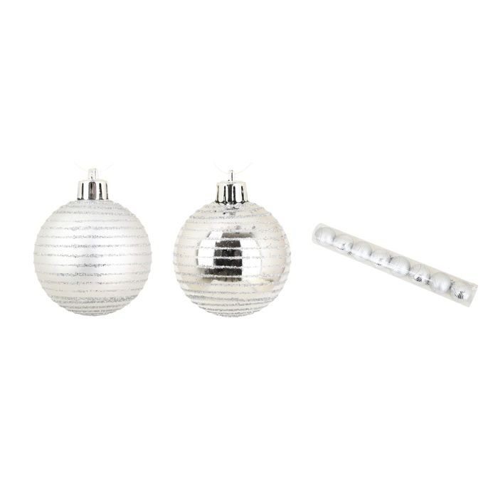 Set De 8 Boules De Noël Rayées Argent Diamètre 6 Cm