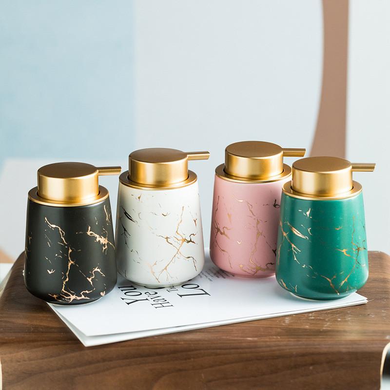 Flacone per Lozione in Marmo da 400ML Dispenser per Shampoo a Pressione di Fascia Alta Porta Sapone Liquido Ricaricabile Vaso in Ceramica Accessori per il Bagno Casa