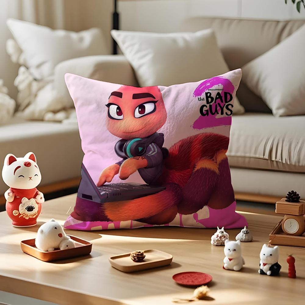 Cartoon TThe Bad Guys  Cushion Cover Silky Short Plush with Invisible Zipper Dustproof Sofa Pillow Cover for Home Decor