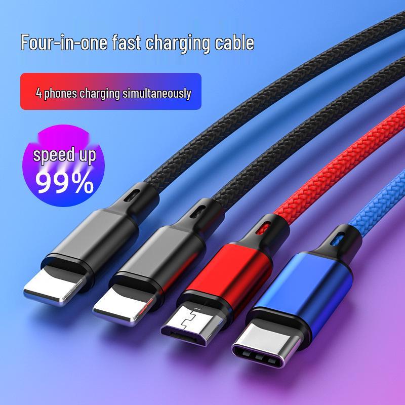 

Four-in-One Braided Fast Charging Cable for Apple, Type-C & Android Devices No Packaging