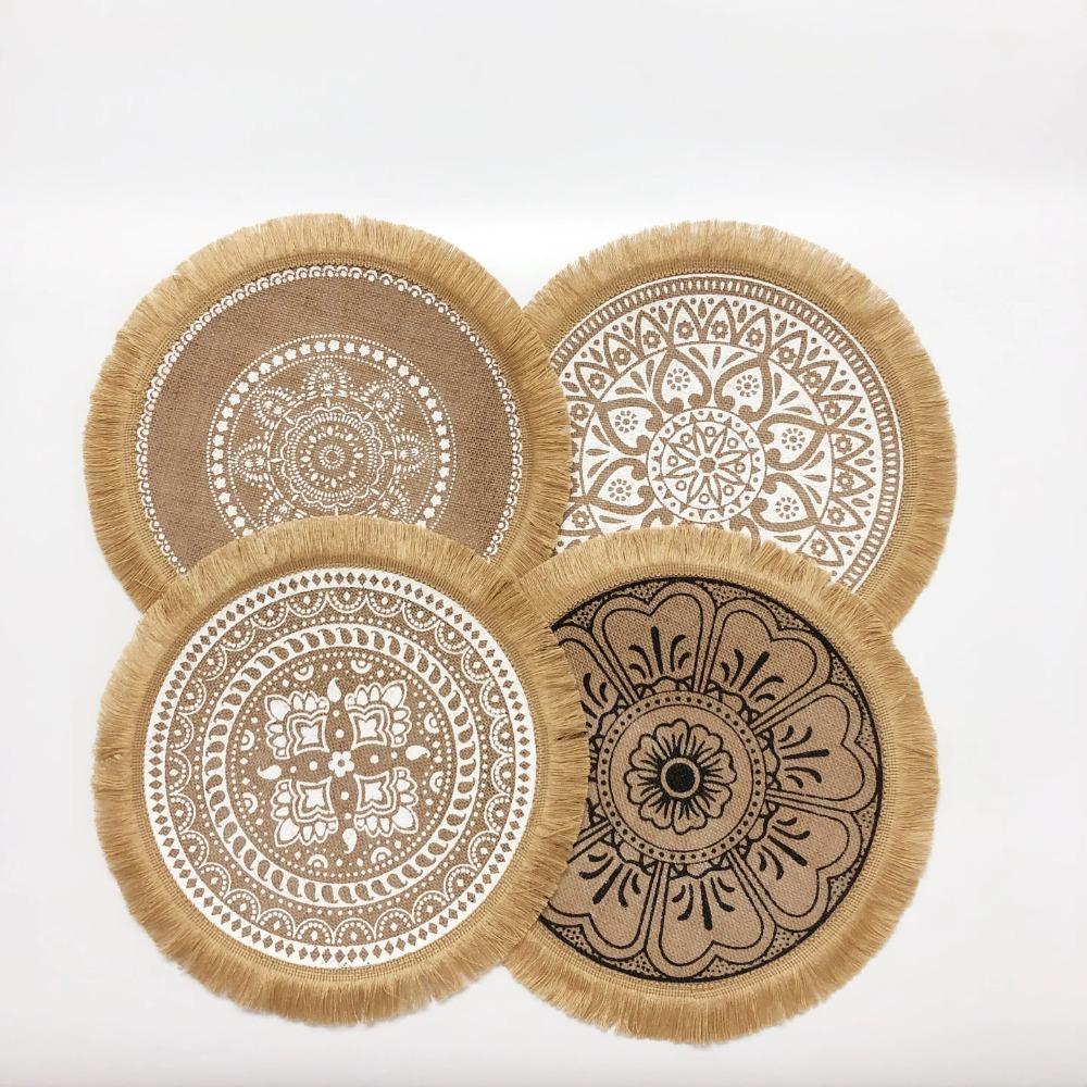 Hitzebeständige geflochtene Tischsets Rutschfeste Untersetzermatte Vintage Rundes Platzset Esstisch