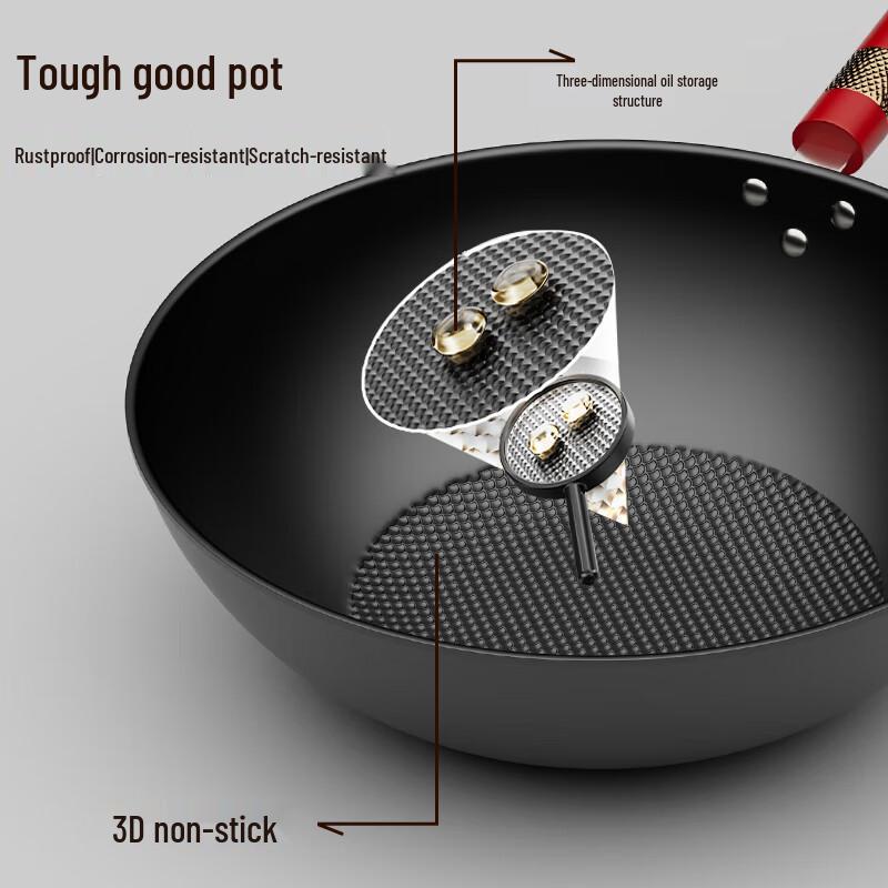 KSISE Refined Iron Non-stick Wok with Festive Fish Design