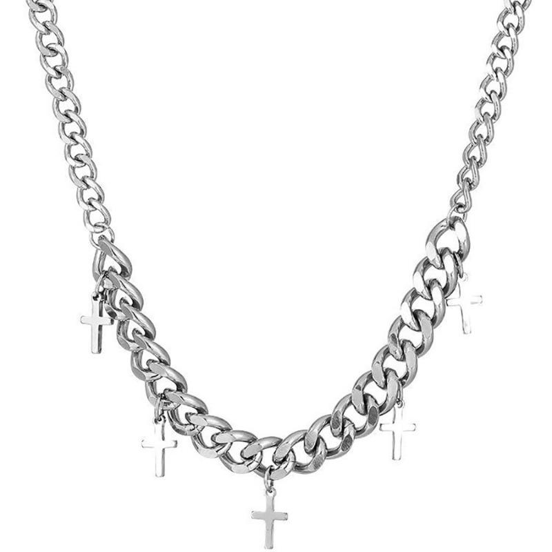 Stainless Steel Cross Pendant Bracelet for Men Women Cuban Chain Punk Hiphop Male Waterproof Jewelry Accessories Gifts Wholesale
