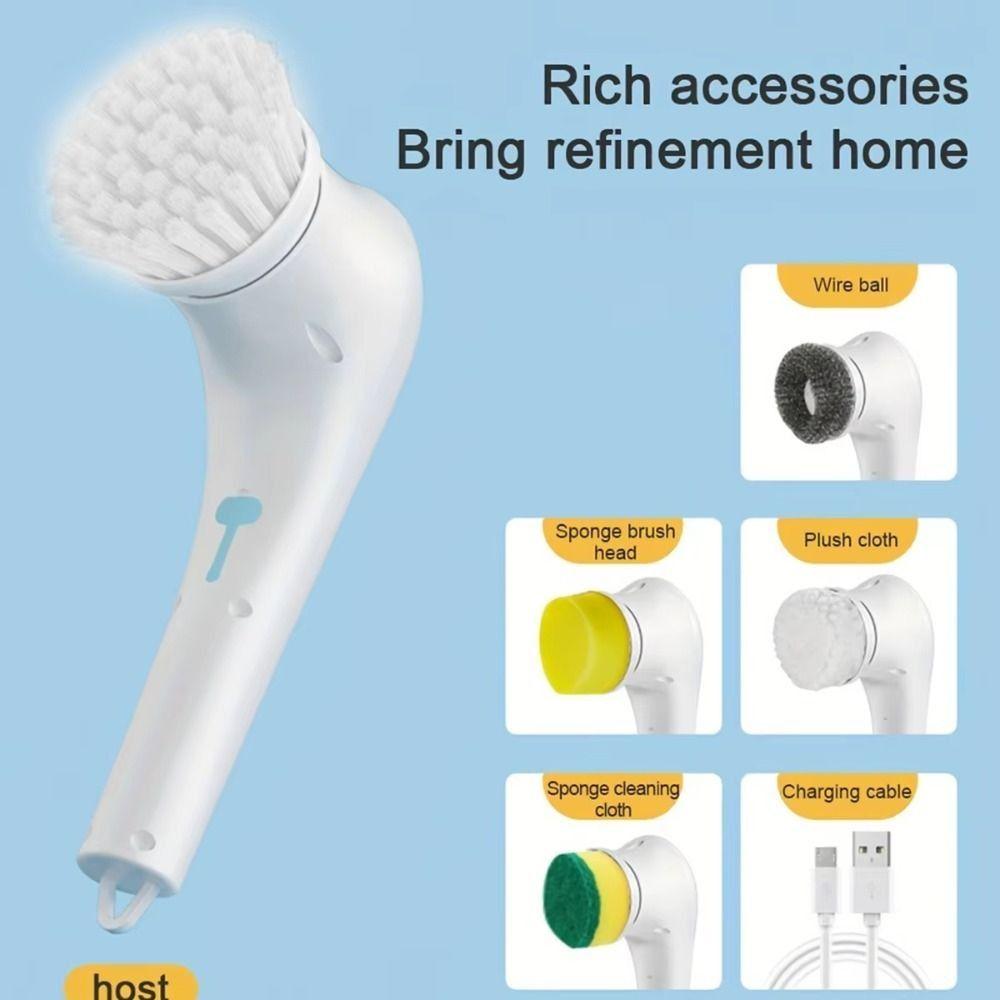 

5Pcs Set with 5 Replaceable Heads Power Spin Scrubber Handheld Dish Soap Cleaner Dishwashing
