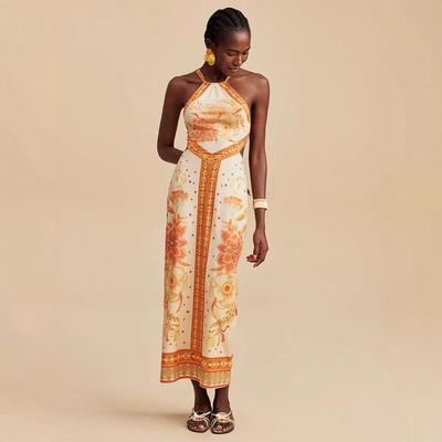 European and American Summer Models, White Neck Strap Off The Shoulder, Sexy Style Sleeveless Dress D07