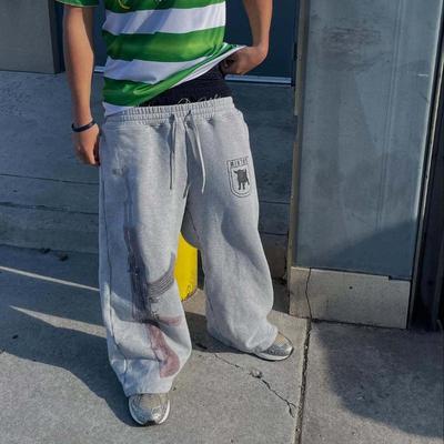 European and American Double Waisted Embroidered Street Folding Couple Sweatpants