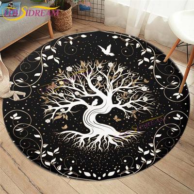 Arbre de vie Yggdrasil motif runique tapis rond arbre de vie arc-en-ciel imprimé tapis salon tapis rond Viking tapis rond