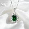 925 Sterling Silver Fashion Green Zircon Ring Pendant Necklace Earrings 3-piece Set Birthday Anniversary Gift Ladies Jewelry