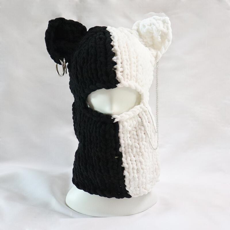 New Hand-Knitted Velvet Rabbit Ear Hat with Devil Horns - Warm, Thick, Sweet, and Stylish Spicy Girl Face Mask