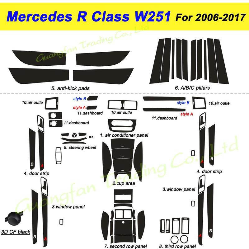 For Mercedes R Class W251 2006-2017 Car-Styling  Carbon Fiber Car Interior Center Console Color Change Molding Sticker Decals
