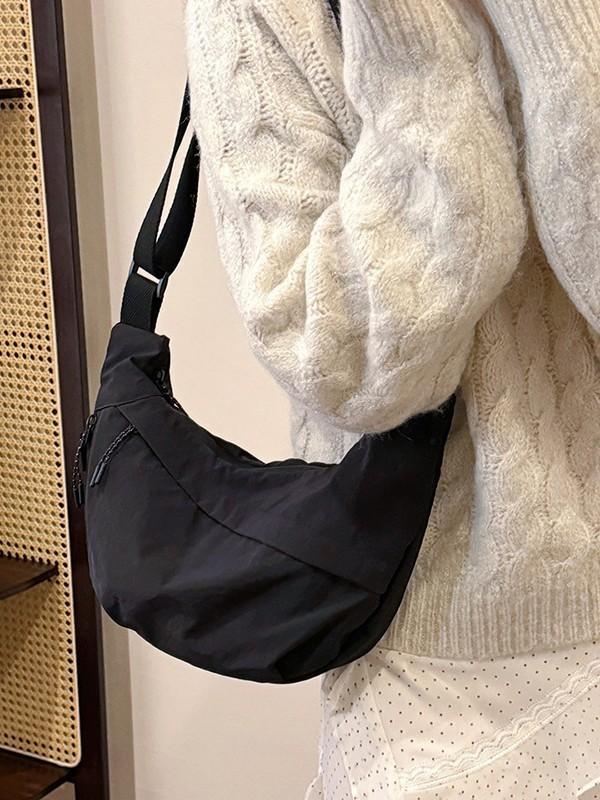 Simple Nylon Crossbody Bag With Inner Zipper Compartments For College Students