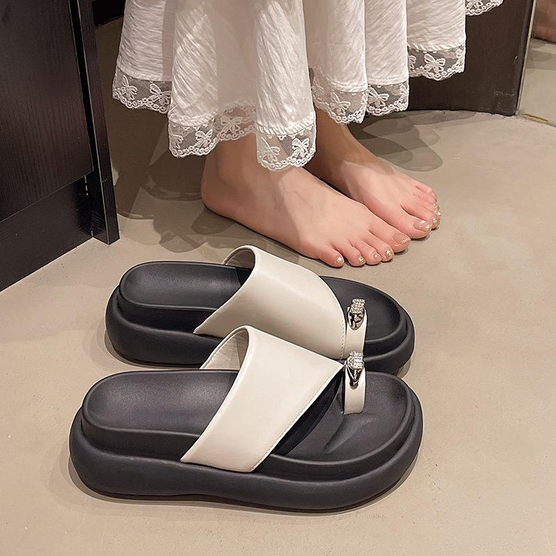 thick-soled metal-toed slippers women's shoes summer new vacation travel beach shoes wear cool slippers