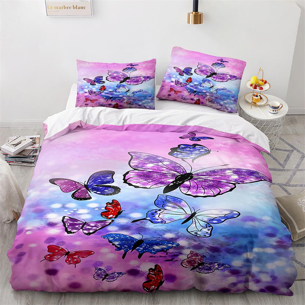 Butterfly Duvet Cover King Queen Colorful Flying Animal Bedding Set For Teens Adults Beautiful Flowers Polyester Quilt Cover