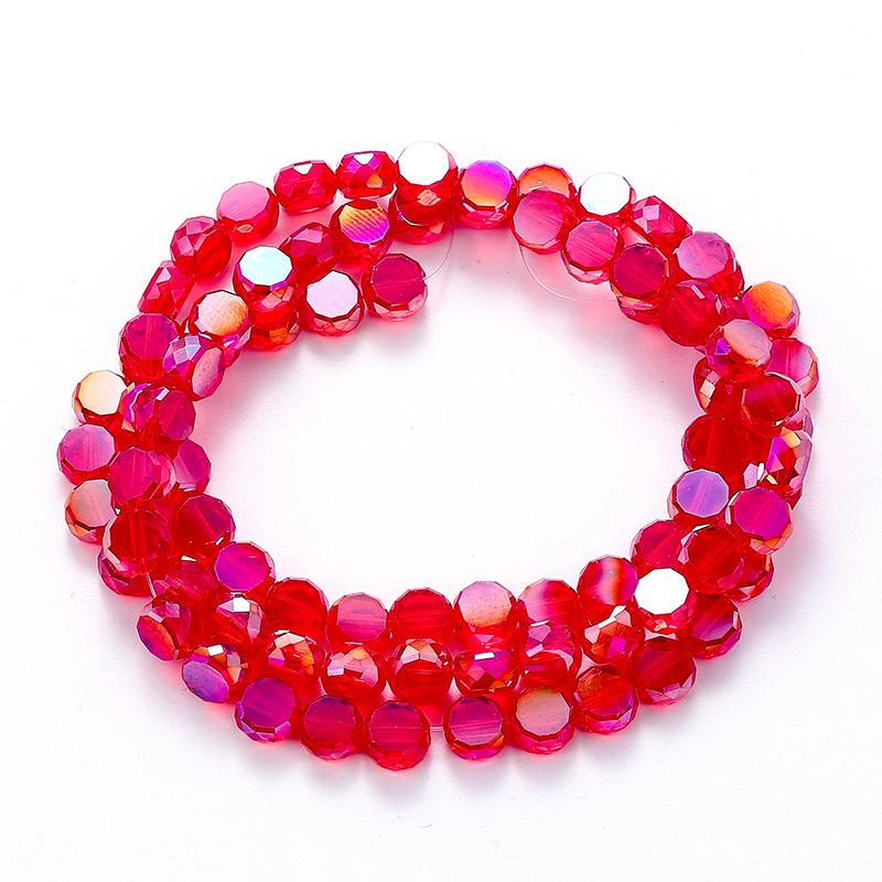 Flat Round Glass Beads Transparent Faceted Glass Spacers Colorful Coin Beads Crystal Loose Beads for Jewelry Making DIY Bracelet