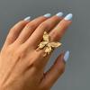Stainless Steel Gold Plated Rings For Women Hammered Textured Love Heart Butterfly Irregular Wide Open Finger Ring Boho Jewelry