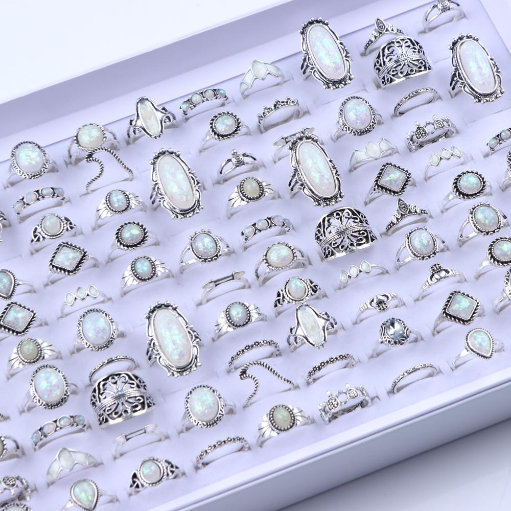 20/30Pcs/Lot Vintage Boho Glass Turquoise Rings Fashion Women Vacation Style Daily Festival Jewelry Party Decoration Gifts