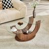 Modern Coffee Table, 2 Tempered Glass Tops, MDF Frame with Storage, Glass Coffee Table for Living Room, Walnut Look