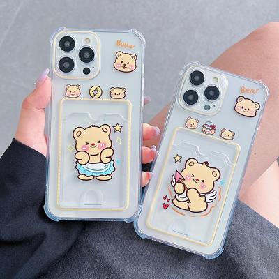 Card Slot Holder Silicone Wallet Pocket Case For Tecno Spark 10 Oppo A78 A58 A38 Samsung A54 A24 A14 Xiaomi Redmi Note 13 14 Cover Clear Phone Bumper