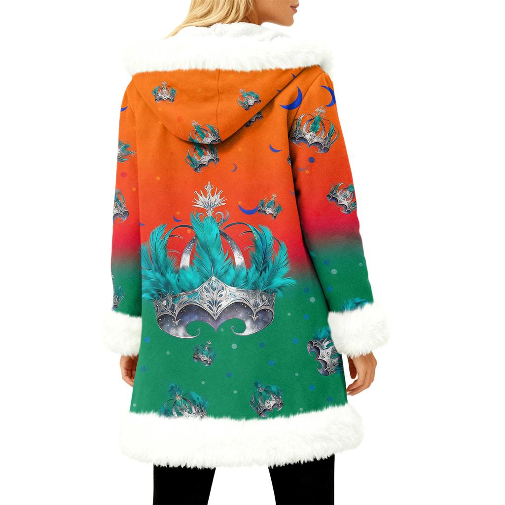 Unisex Lässige und Modische Plüschkragen Kapuzenjacke mit Langen Ärmeln und Karnevals-Print