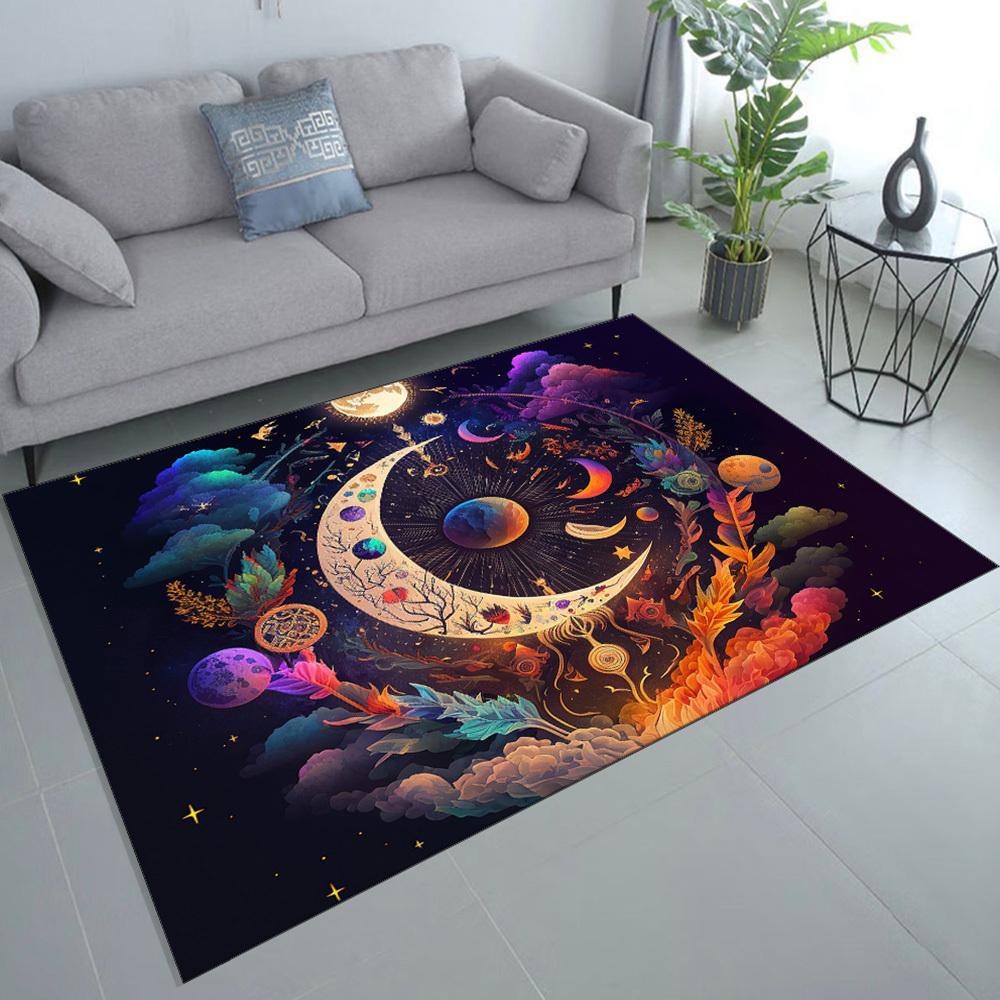 Moon Pattern Design Carpet: Soft Printed Area Rug, Durable Indoor Floor Mat, Non-Slip & Easy-Clean for Room Decor, Cryst