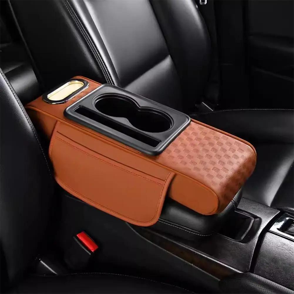 Car Center Console Height Increasing Armrest Cushion PU Multifunctional Tissue Cup Holder Box with Pad Armrest Leather Univ N5M8