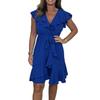 Women's Summer V-Neck Mini Dress Ruffle Cap Sleeve Short Wrap Dress Casual Beach Vacation