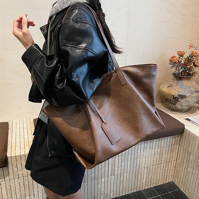 European And American Women Business Shoulder Bag Vintage Brown Coffee Handbag Large Capacity Commute Tote Black Pu Leather Bag