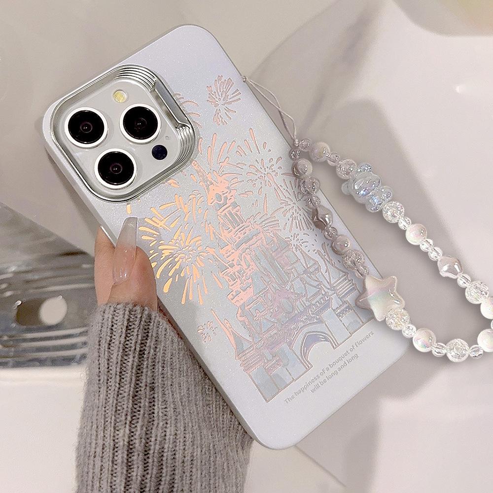 Pink Glitter Castle With Lanyard For iPhone 17 Air 16 15 14 13 12 Pro Max Plus Princess Fairytale Phone Case Cover