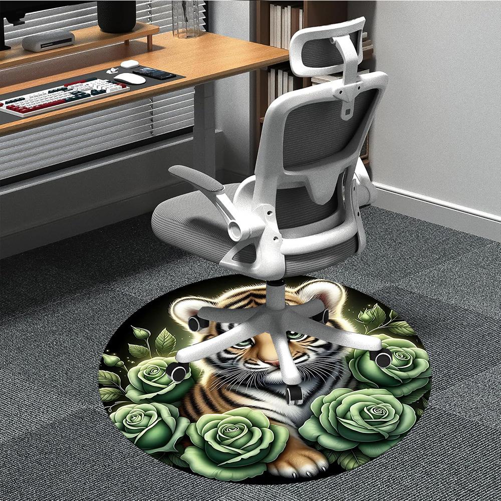 

1pc Tiger Cub Roses Chair Carpet for Office, Soft Comfortable Mat For Office, Living Room, Bedroom, Machine Washable Carpet yy251112158 80cm by 80cm