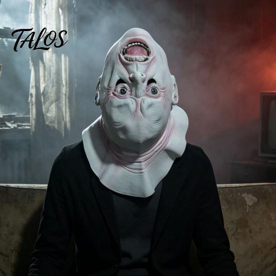 Scary Halloween Costume Accessory Upside Down Demon Latex Full Face Mask, Alien Cosplay Durable Mask Headgear, Creepy Prop for Party Escape Room Stage
