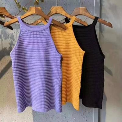 Summer New Fashion Sexy Spice Girls Dew Shoulder Hanging Neck Vest All Fit Knit Halter Top Women's Trend