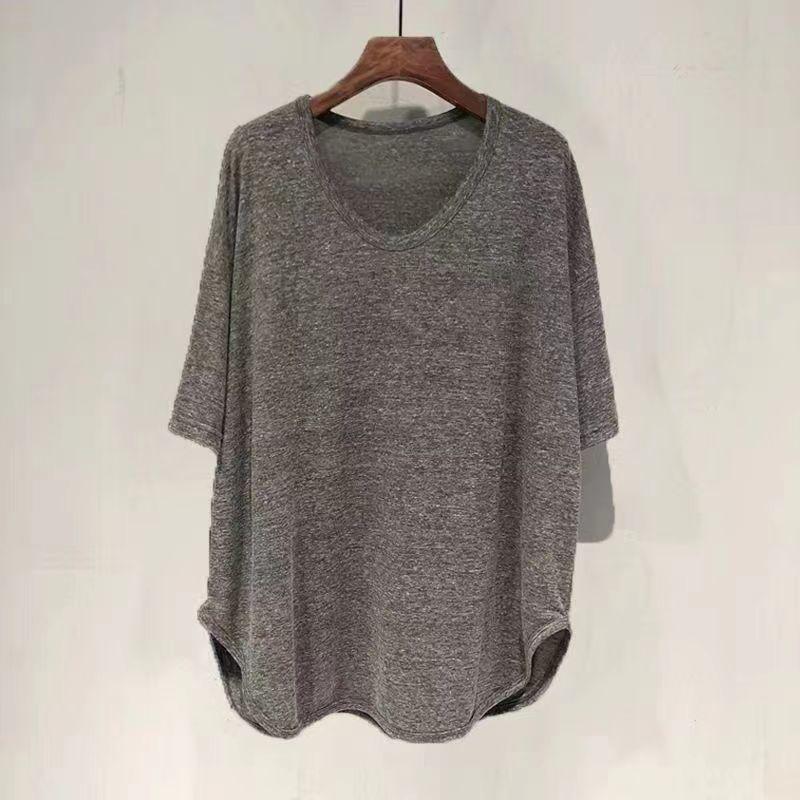 

Женская футболка в стиле Харадзюку, хлопковый свободный повседневный топ с круглым вырезом и короткими рукавами, один размер S серый