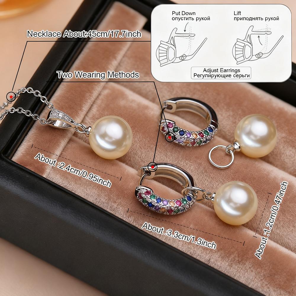 Leaf Imitation Pearl Necklaces Earrings Sets For Women Fashion Flower Cubic Zirconia Pendant with Chain Birhday Gift