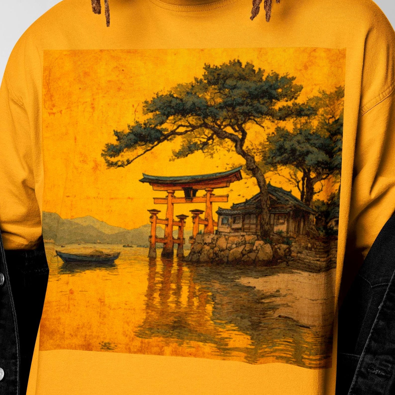 Torii Gate and Coastal Shrine Graphic Shirt | Traditional Japanese Landscape Tee | Ukiyo E Art 3XL