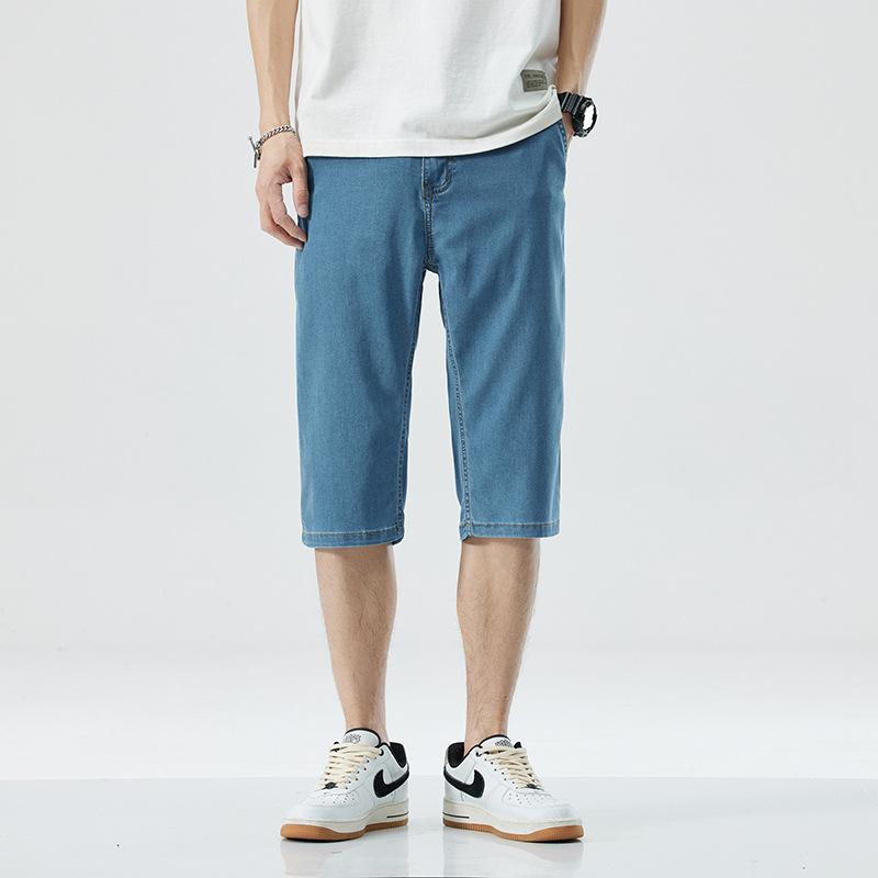 Ultra-thin Tencel denim shorts for men, cool, loose, straight, casual, versatile, cropped pants, summer trend, versatile 28 светло-синий
