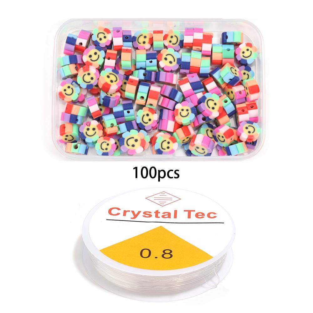 100Pcs Polymer Clay Beads Set Colorful Flower Fruit Pattern Beads Kit For DIY Handcrafts Bracelet Phone Chain Making Supplies