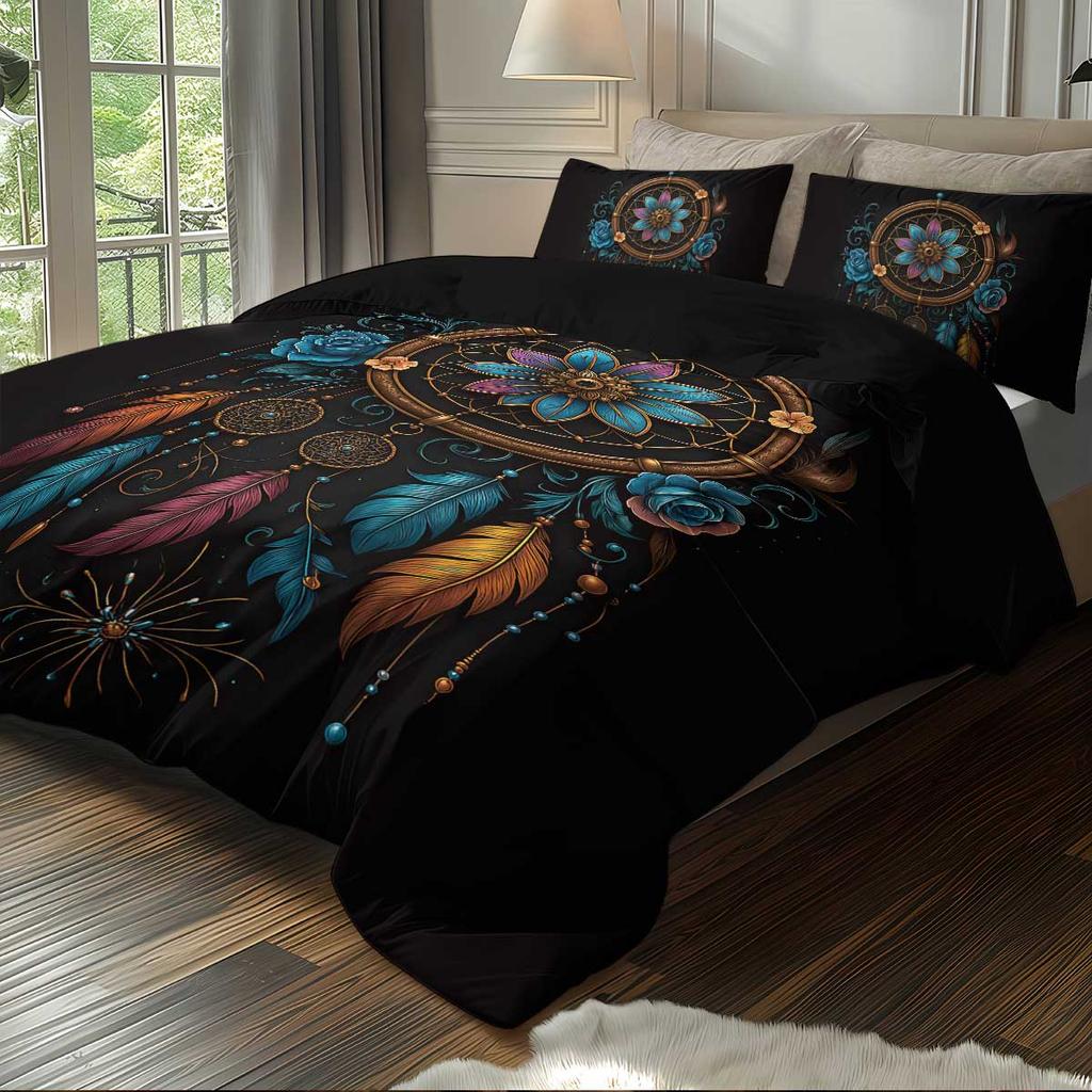 3pcs Bohemian Pattern Printed Bedding Set, 1*quilt Cover+2*pillowcase, Suitable for Couples and Adults Bedrooms