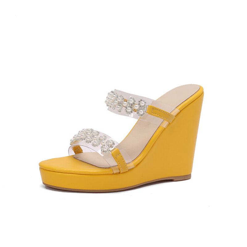 2025 New Summer Fashion Wedge Sandals Transparent 11cm High Heels Women Slippers Outside Sexy Slides sandalias de mujer WSH5048
