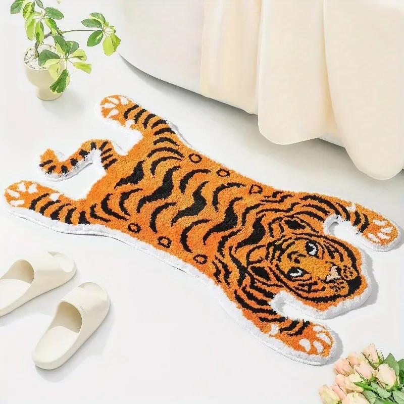 Tiger Pattern Faux Cashmere Rug With Animal Print For Living Room Decor