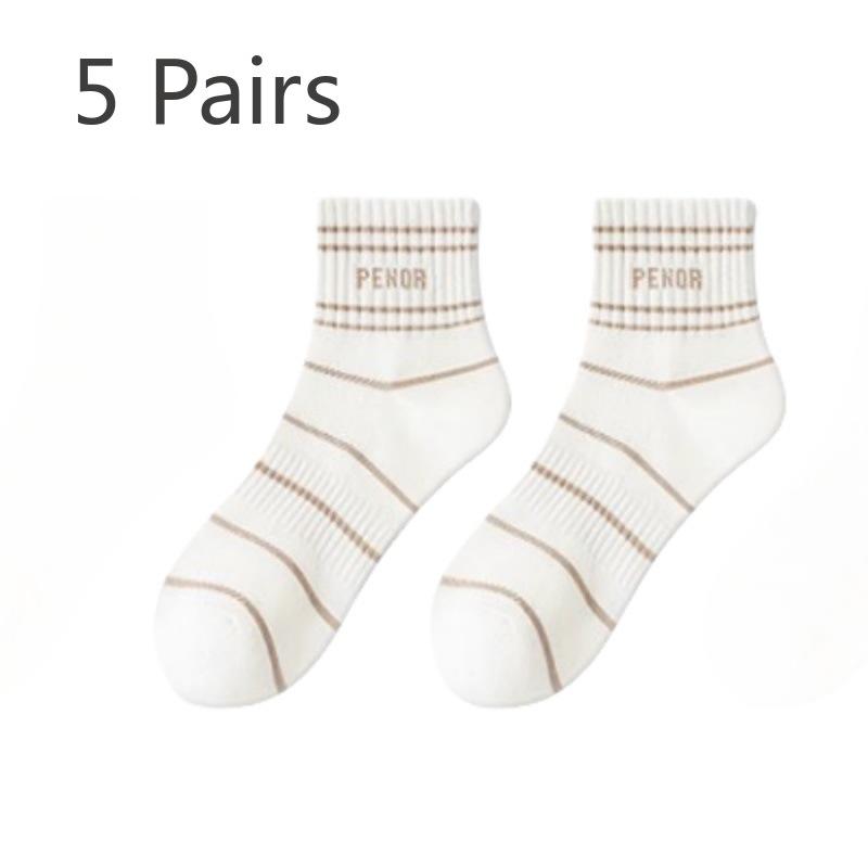 5 Pairs of Women's Summer Thin New Pure Cotton Deodorant Breathable Tube Socks