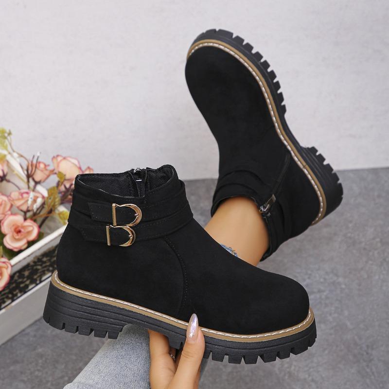 Short Boots Women's Winter 2025 New Platform Round Toe Plus Size Belt Buckle Martin Boots