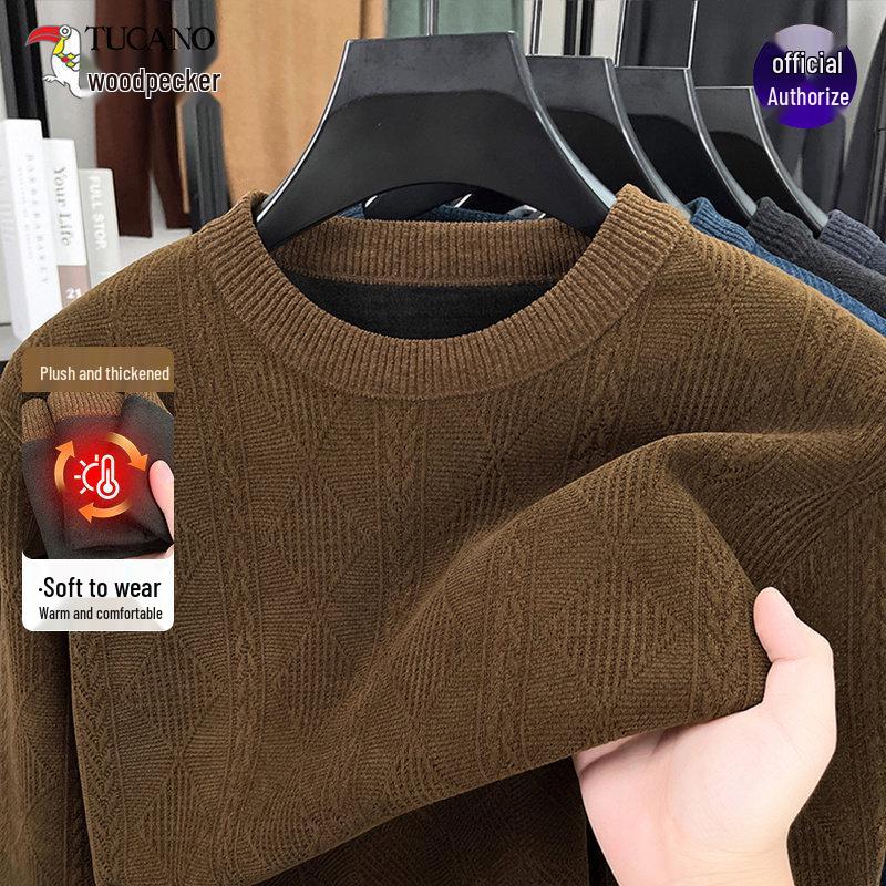 Woodpecker Men s Winter Round Neck Thick Knit Base Layer L (120-135 jin) кофейный