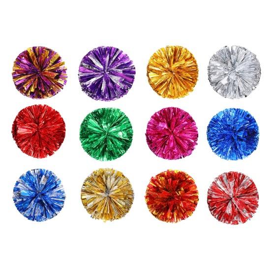 2 Pezzi Pompon Cheerleader Metallici Olografici Pompon Cheer con Anello Maniglia per Spirito di Squadra Sportiva Festa Squadra Allenamento Danza