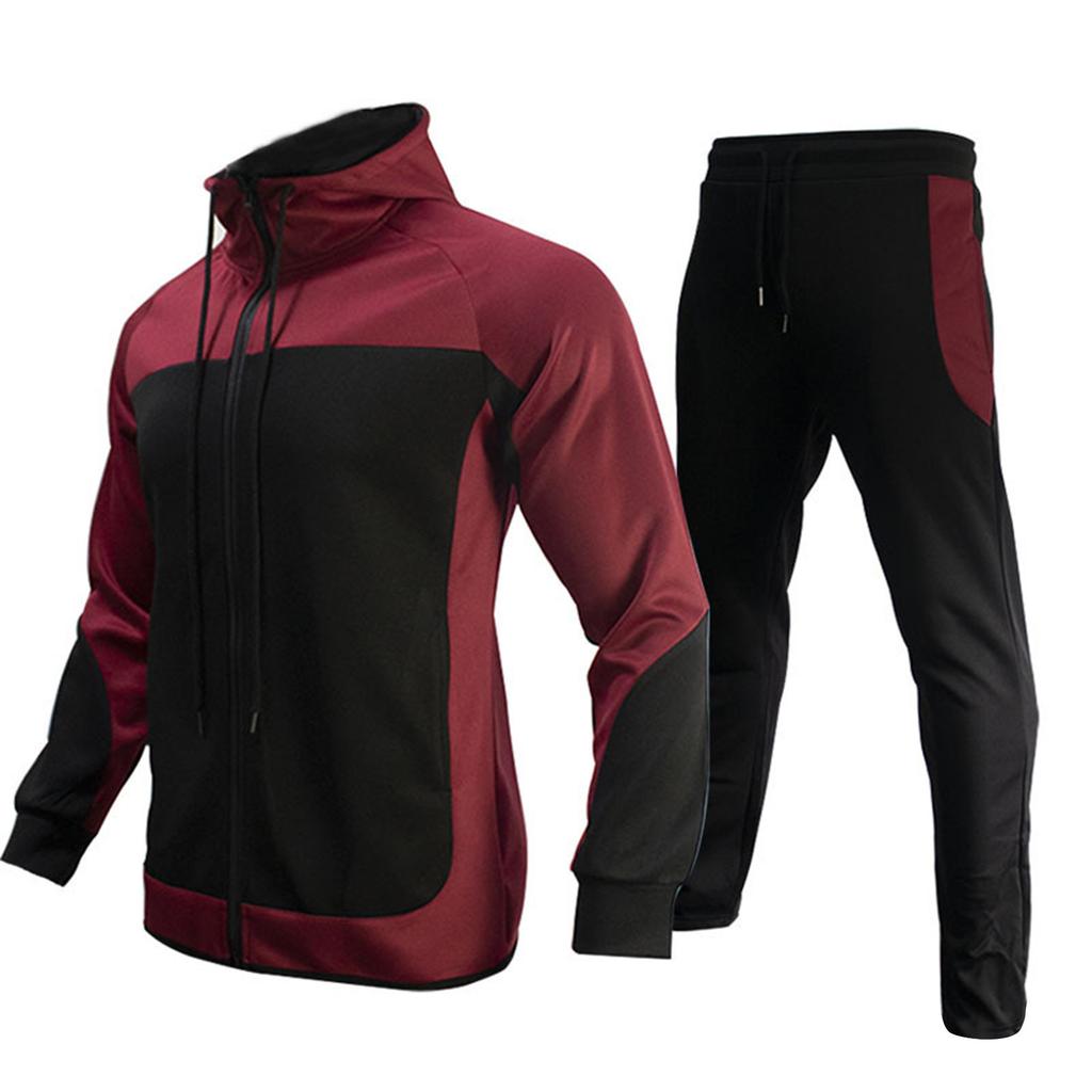 Herren Jogginganzug Sport Hoodie Set Zweiteilige Jacke mit Kapuze und Taschen
