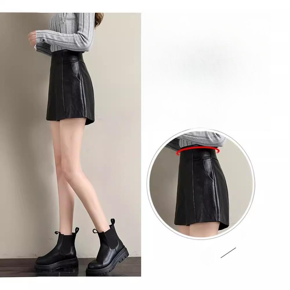 Women's Fall Loose Slimming Versatile PU Leather Shorts Plus Size A-Line Wide Leg Outer Wear Pants Mini Shorts Versatile Slim Fit Hot Pants