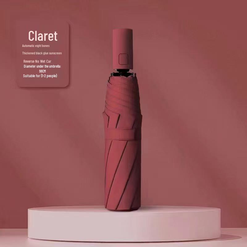 Vollautomatischer dreifach faltbarer UV-Schutz-Schirm mit schwarzem Kleber und Logo für Regen oder Sonne