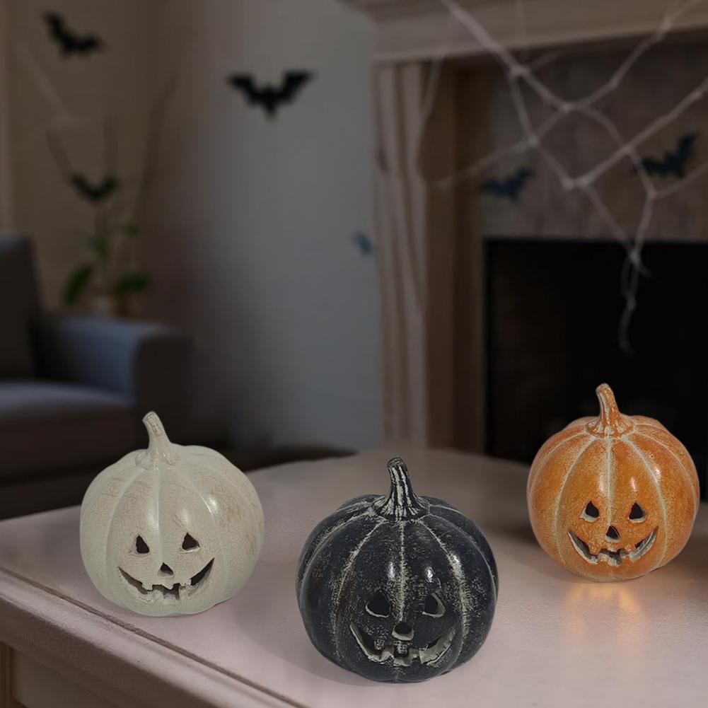 Halloween Pumpkin Figurine Handmade Tabletop Decoration for Home Porch Front Door Mantel Room Decor