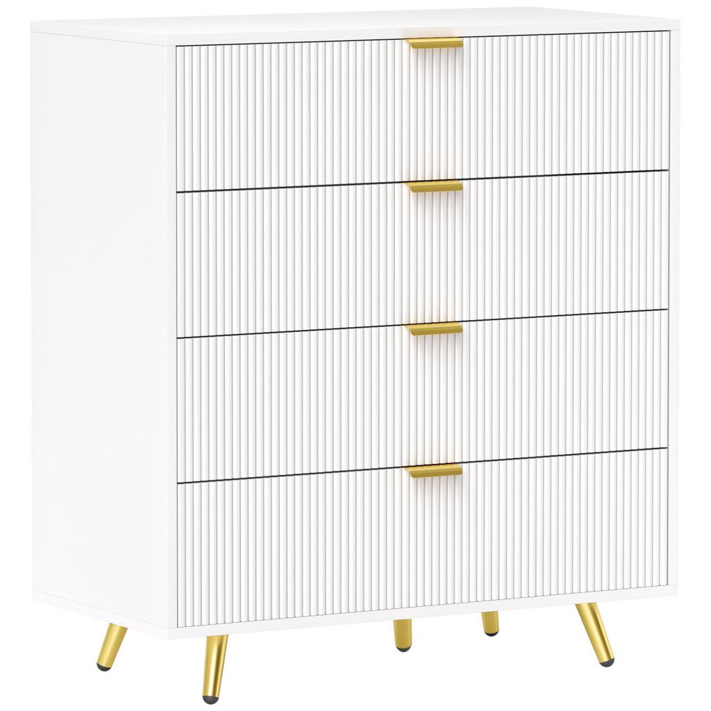 Elegant Four Drawer Bedside Table White
