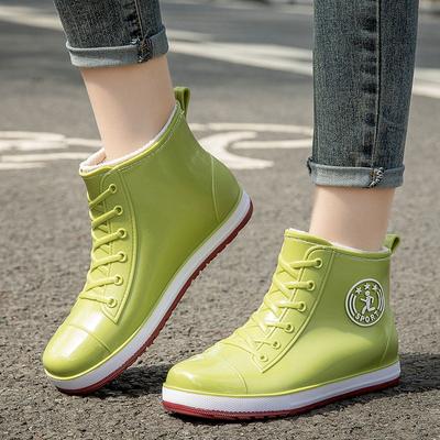 All Season Black Rain Booties Non-slip Rubber Water Shoes for Women Designer Faux Zipper Rainboots Shoes Female Jelly Rainshoes