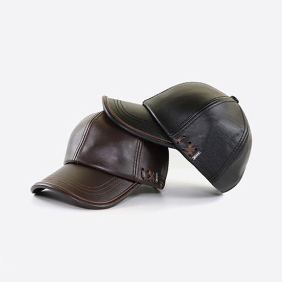 Men Hat Adjustable Faux Leather Baseball Cap with Windproof Hood Snug Fit Solid Color Design Fall Winter Outdoor Casual Hat